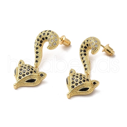 Fox Brass Dangle Stud Earrings EJEW-L268-003G-1
