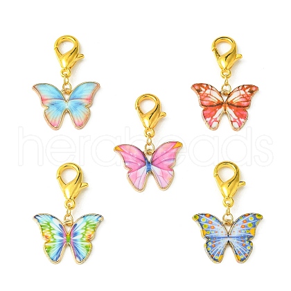 Light Gold Tone Alloy Enamel Butterfly Pendant Decorations HJEW-JM01543-1