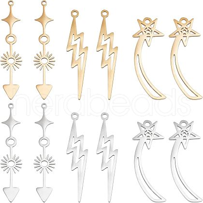 Unicraftale 12Pcs 6 Styles  201 Stainless Steel Pendants STAS-UN0034-04-1