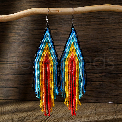 Bohemian Handmade Glass Seed Beads Tassel Dangle Earrings AE7424-2-1