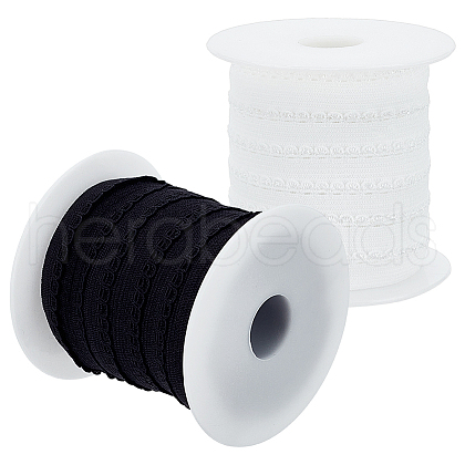 Fingerinspire 20 Yards 2 Colors Polyester Picot Elastic Lace Ribbon OCOR-FG0002-38-1