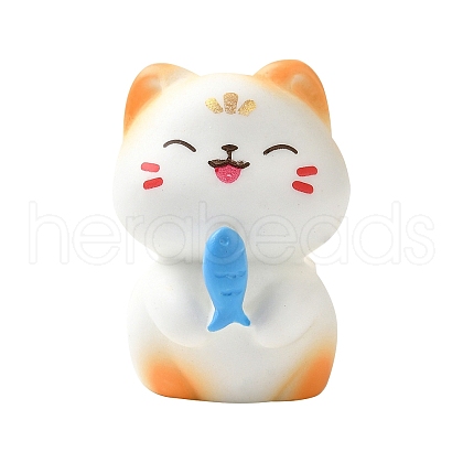 Cat with Fish Resin Sculpture Display Decorations DJEW-V001-01B-1