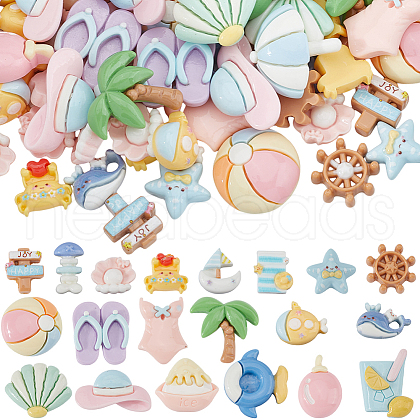 SUNNYCLUE 100Pcs 2 Styles Beach Theme Opaque Resin Decoden Cabochons CRES-SC0002-93-1