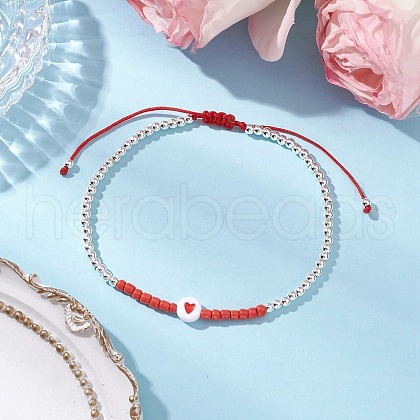 Brass Round Beads Braided Bead Bracelets for Women BJEW-JB11718-05-1