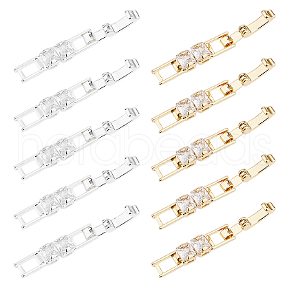 SUPERFINDINGS 10Pcs 2 Colors Brass Pave Clear Cubic Zirconia Watch Band Clasps KK-FH0007-37-1
