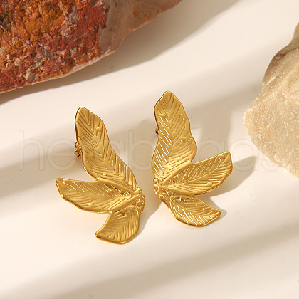 Fashionable Stainless Steel Leaf Stud Earrings for Women SH3836-3-1