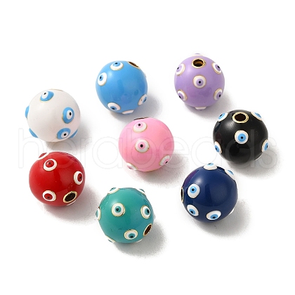 Brass Enamel Beads KK-R162-039G-1