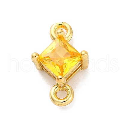 Brass Cubic Zirconia Rhombus Connector Charms KK-F894-12G-01-1