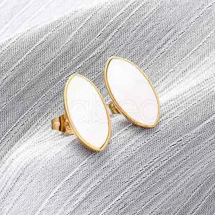 304 Stainless Steel Natural White Shell Stud Earrings EJEW-Z103-09G-1