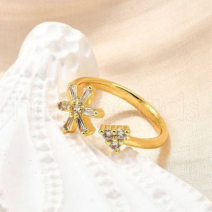 Brass Micro Pave Clear Cubic Zirconia Cuff Rings for Women RJEW-H247-18G-1
