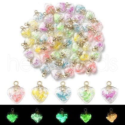 50Pcs 5 Colors Glow in the Dark Luminous Glass Pendants GLAA-YW0001-94-1