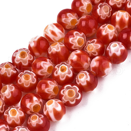 Round Millefiori Glass Beads Strands LK-P001-37-1