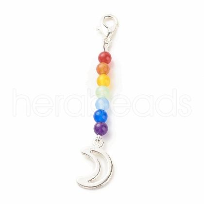 Chakra Theme Natural & Dyed Malaysia Jade Beaded Pendant Decorations HJEW-JM00642-01-1