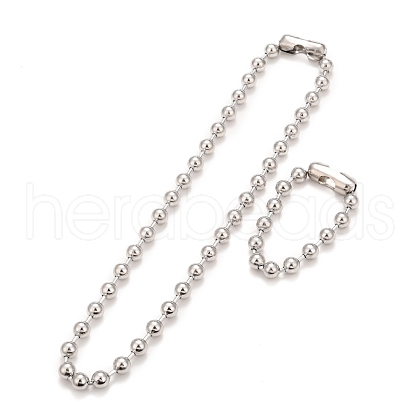 Tarnish Resistant 304 Stainless Steel Ball Chain Necklace & Bracelet Set STAS-D181-02P-02D-1