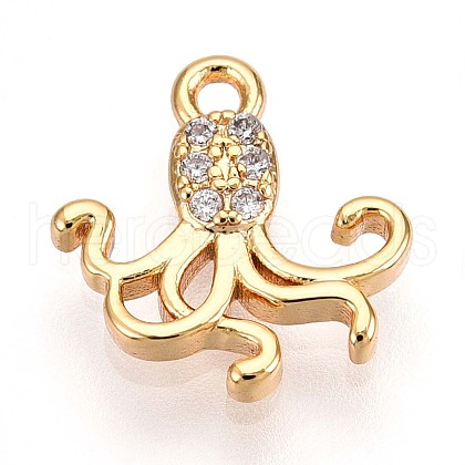 Brass Micro Pave Clear Cubic Zirconia Pendants KK-T075-38G-1