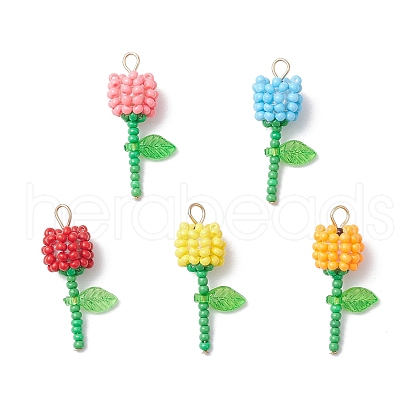 Grade A Round Glass Seed Beads Acrylic Flower Charms PALLOY-MZ00690-1