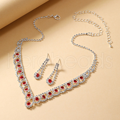 Teardrop Alloy Rhinestone Pendant Necklaces & Stud Earrings Sets FS-WG31B3E-02-1