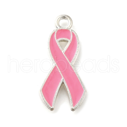 Breast Cancer Pink Awareness Ribbon Theme Alloy Enamel Pendants ENAM-C026-01A-S-1
