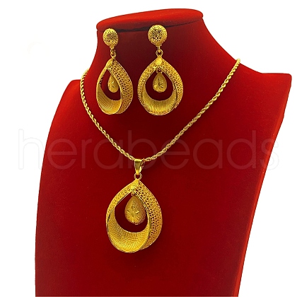 Teardrop Alloy Pendant Necklace & Stud Dangle Earring Sets FS-WGC8386-01-1