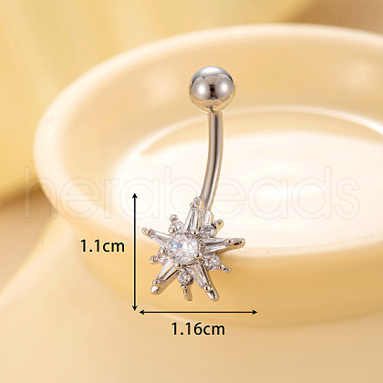 316L Surgical Stainless Steel Clear Cubic Zirconia Curved Barbell Belly Rings WGA1AD6-05-1