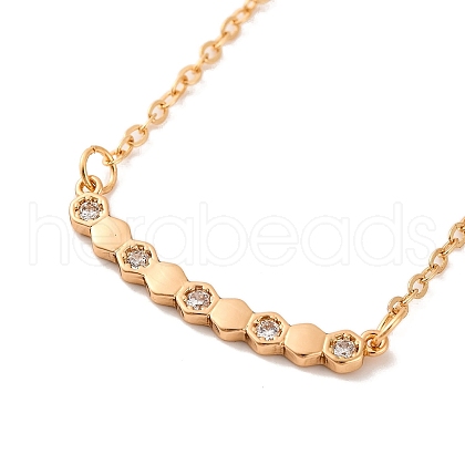Brass Pave Clear Cubic Zirconia Cable Chain Hexagon Pendant Necklaces for Women NJEW-U006-02A-KCG-1