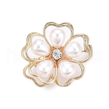 Alloy Crystal Rhinestone Flower Brooch Pins with ABS Pearl for Clothes Backpack JEWB-T005-03-1