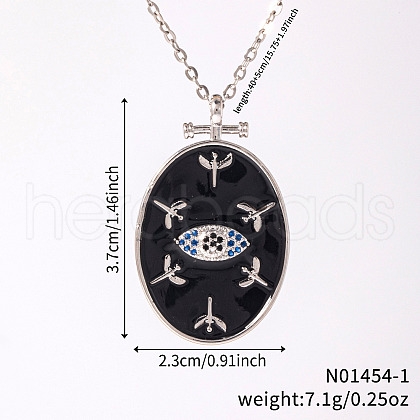 Elegant Brass Pave Clear Cubic Zirconia with Enamel Lucky Eye Necklaces RW8317-1-1