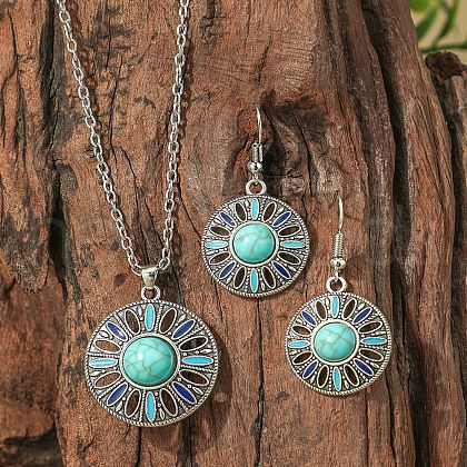 Bohemia Alloy & Acrylic Pendant Necklaces & Dangle Earrings Sets WGE09E2-04-1
