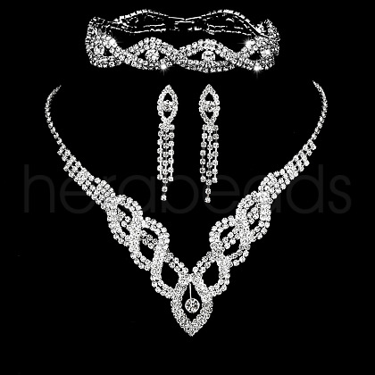 Twist Horse Eye Brass Crystal Rhinestone Chain Necklaces & Tassel Stud Earrings & Bracelets FS-WGBEA29-01-1
