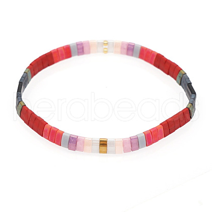 Bohemian Style Rainbow Tila Glass Bead Woven Stripe Bracelet for Women HA7493-6-1