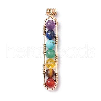 Chakra Gemstone Round Beaded Big Pendants PALLOY-TA00106-1