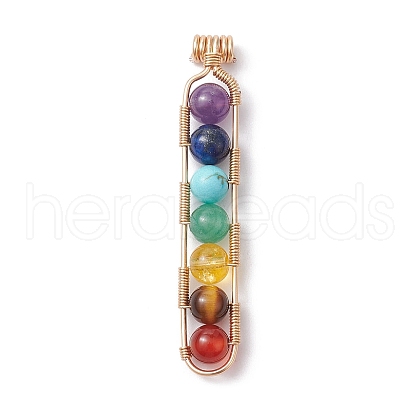 Chakra Gemstone Round Beaded Big Pendants PALLOY-TA00106-1