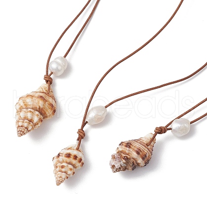 Mother's Day Jewellery Summer Beach Natural Cultured Freshwater Pearl & Natural Shell Pendant Necklaces NJEW-JN05100-04-1