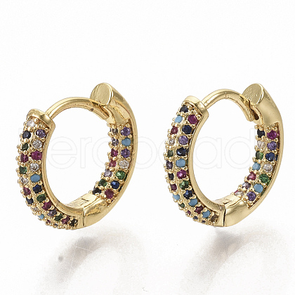 Brass Micro Pave Colorful Cubic Zirconia Hoop Earrings EJEW-S208-060-1