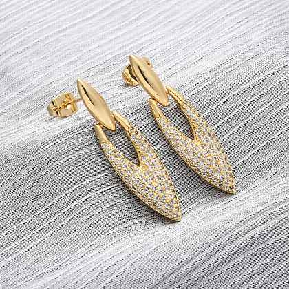Brass Clear Cubic Zirconia Dangle Stud Earrings EJEW-Q042-01B-G-1
