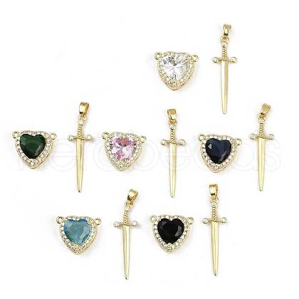 Brass Micro Pave Cubic Zirconia Pendant Sets KK-S507-18G-01-1