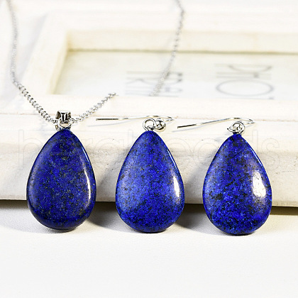 Teardrop Natural Lapis Lazuli Pendant Necklaces & Dangle Earrings Sets FS-WGAC060-07-1