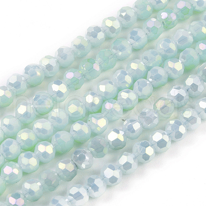 Faceted(32 Facets) Round Full Rainbow Plated Electroplate Glass Beads Strands EGLA-J130-FR17-1