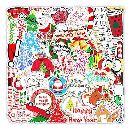 Christmas Waterproof PVC Plastic Sticker Labels STIC-PW0003-50C-1