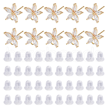 DICOSMETIC 10Pcs Brass Cubic Zirconia Ear Stud Findings KK-DC0004-33-1