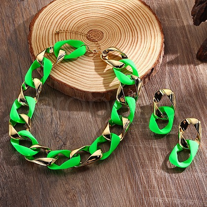 CCB Plastic Oval Link Chain Necklaces & Stud Dangle Earrings Sets FS-WG0CE63-02-1