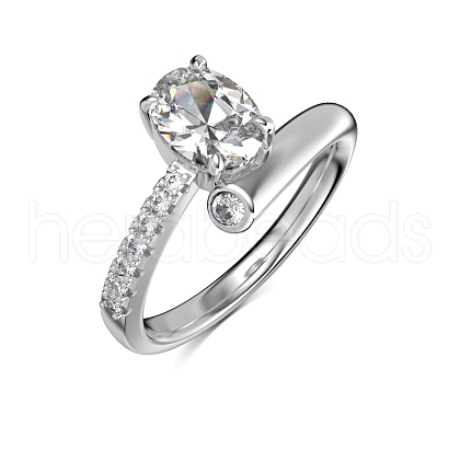 Anti-Tarnish Rhodium Plated 925 Sterling Silver Oval Finger Ring RJEW-Z040-10P-1
