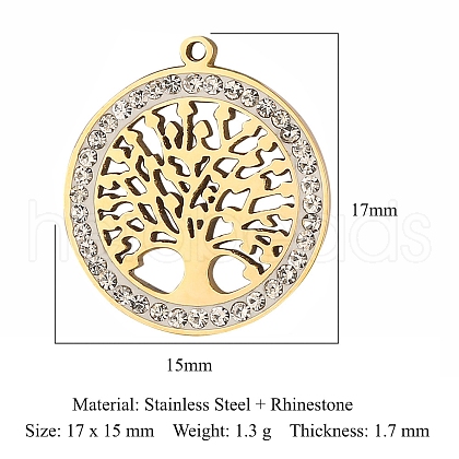 301 Stainless Steel Rhinetone Pendants PW-WGA3FD6-03-1