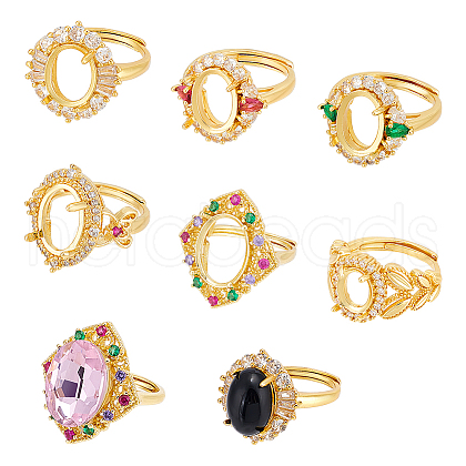 Unicraftale 6Pcs 6 Styles Rack Plating Brass Micro Pave Cubic Zirconia Adjustable Ring Components KK-UN0003-42-1