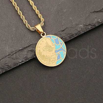 Stainless Steel Enamel Flat Round Pendant Rope Chain Necklaces for Women PW23033143871-1