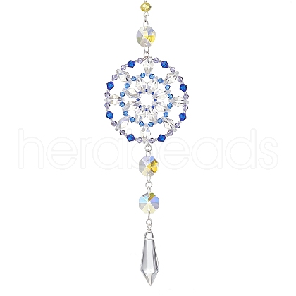 Glass Beaded Flower Hanging Ornaments HJEW-TA00187-1