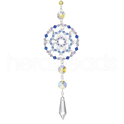 Glass Beaded Flower Hanging Ornaments HJEW-TA00187-1