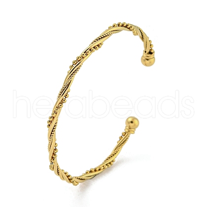 304 Stainless Steel Twisted Open Cuff Bangles for Women BJEW-E100-07G-1