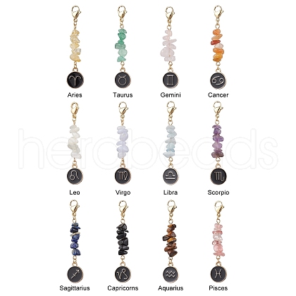 12Pcs Alloy Enamel Flat Round with 12 Constellations Pendant Decorations HJEW-JM02526-1