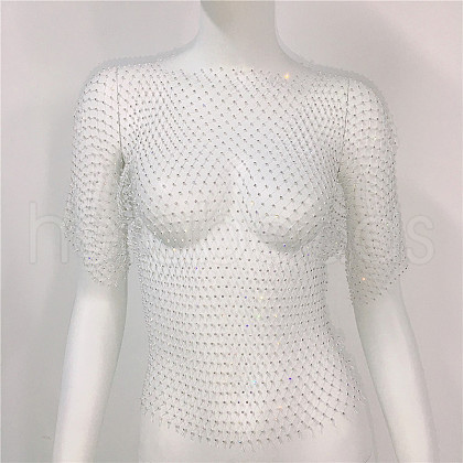 Polyester Cyrstal Rhinestone Short Sleeve Shirt Body Chains WG96638-13-1